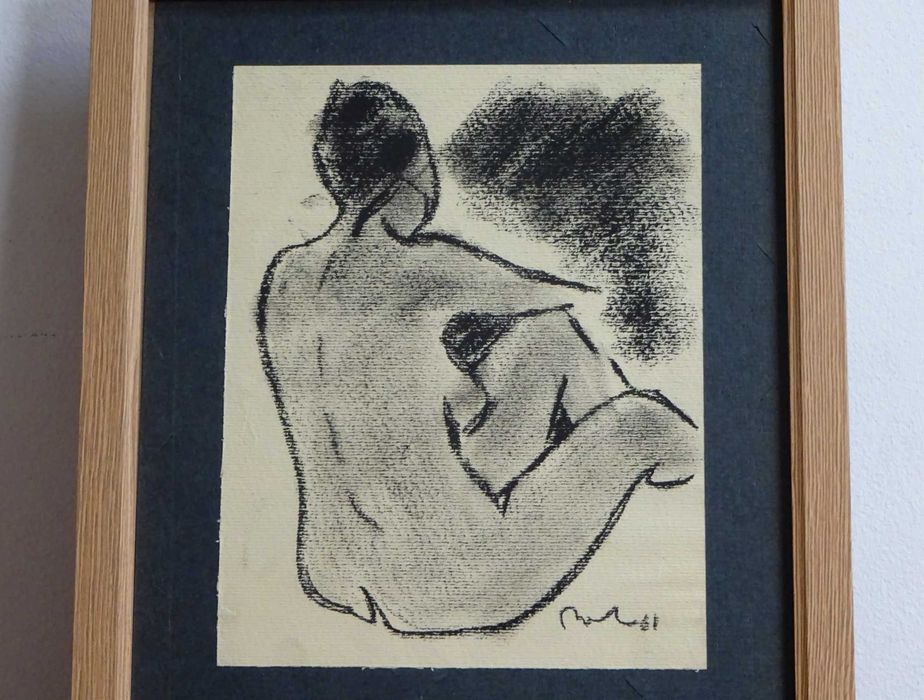 Corneliu Baba, ’Nud meditand’ | Tablou vechi, carbune pe hartie