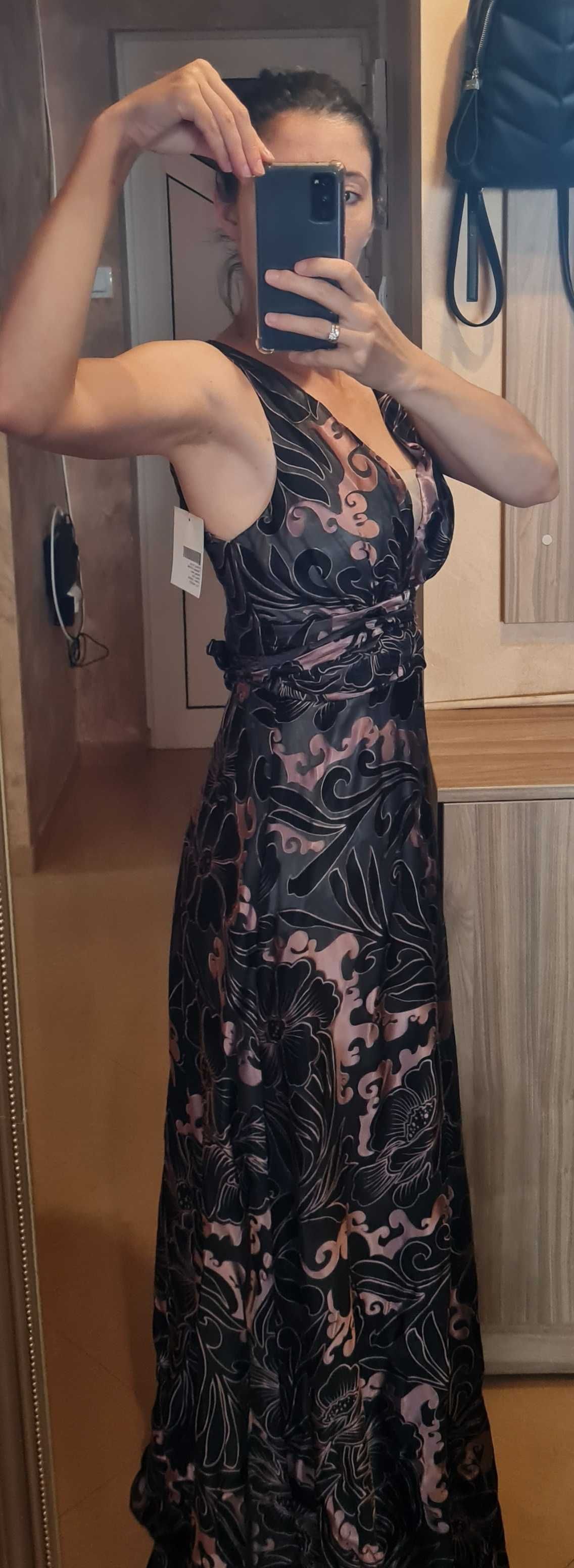 Вечерна рокля в кафяво/бронзово/розово - S размер