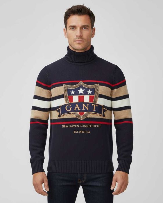 Gant Banner Shield - Оригинален мъжки пуловер от вълна размер XL