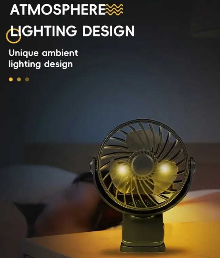 Ventilator portabil cu clapeta si LED - reincarcabil