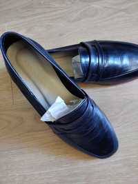 Сини обувки - мокасини от естественна кожа