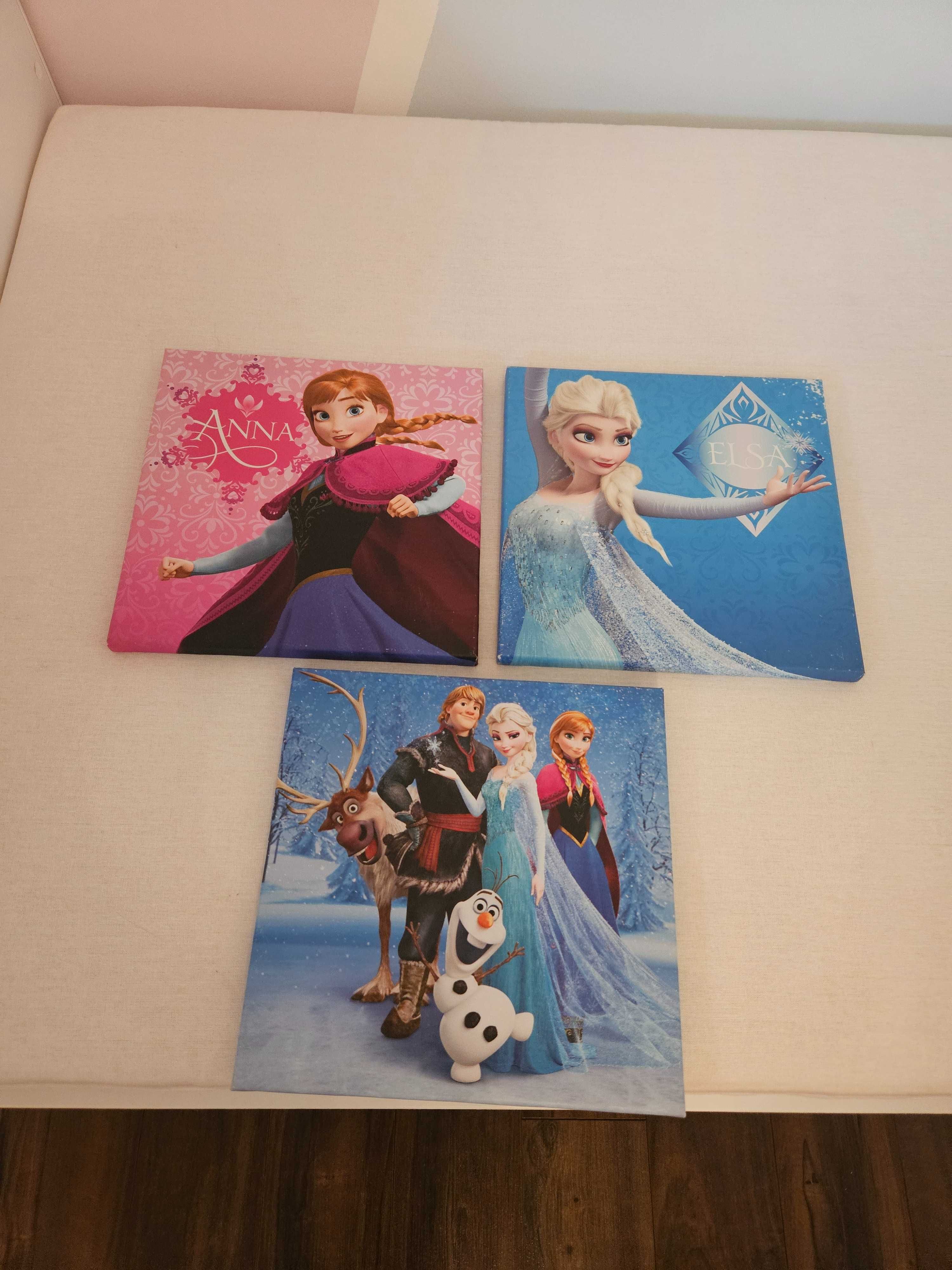 Pat Elsa Frozen cu saltea +  noptiera + veioza,  lenjerie, 3 tablouri