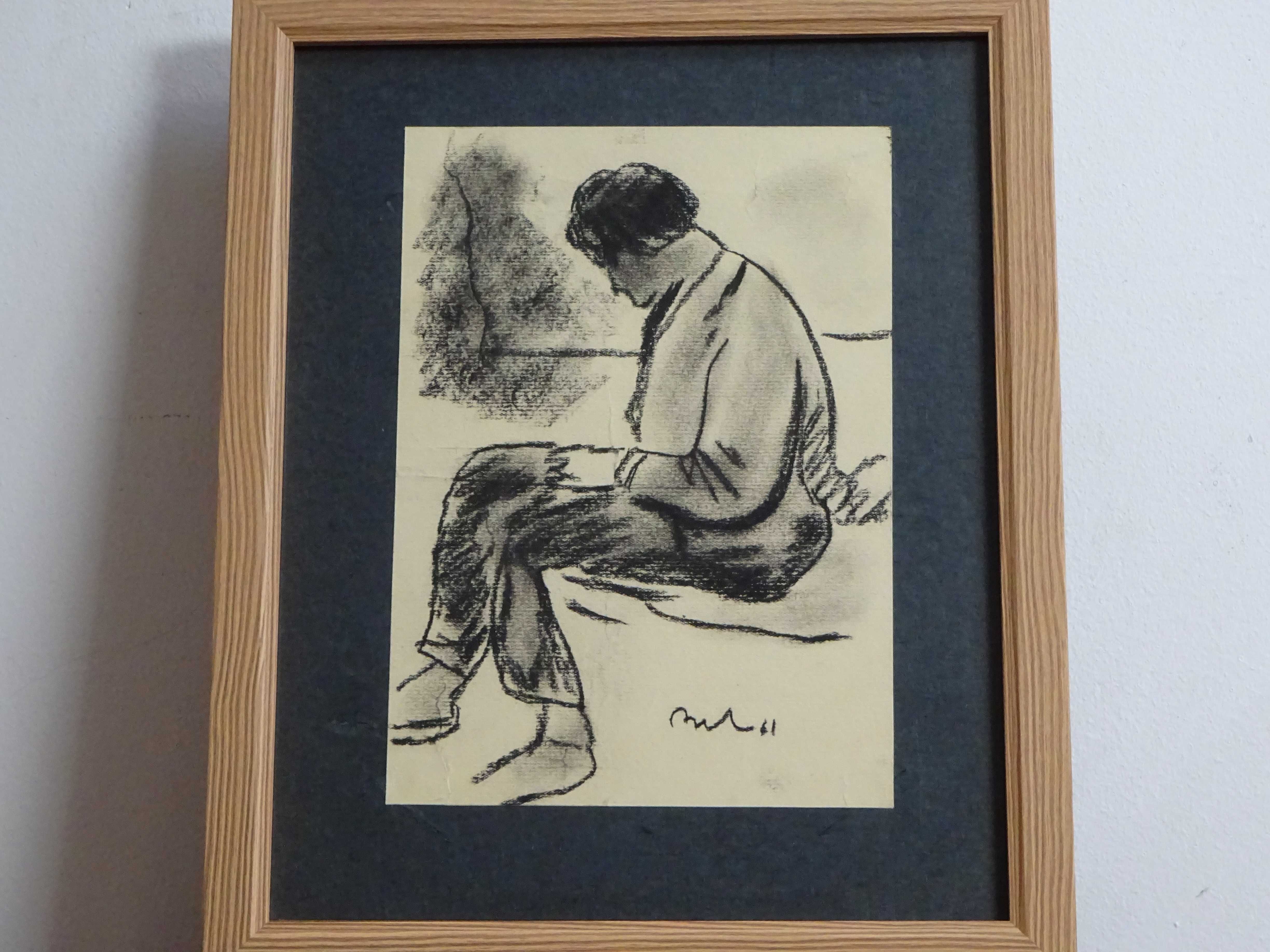 Corneliu Baba, ’Repaus’ | Tablou vechi, carbune pe hartie