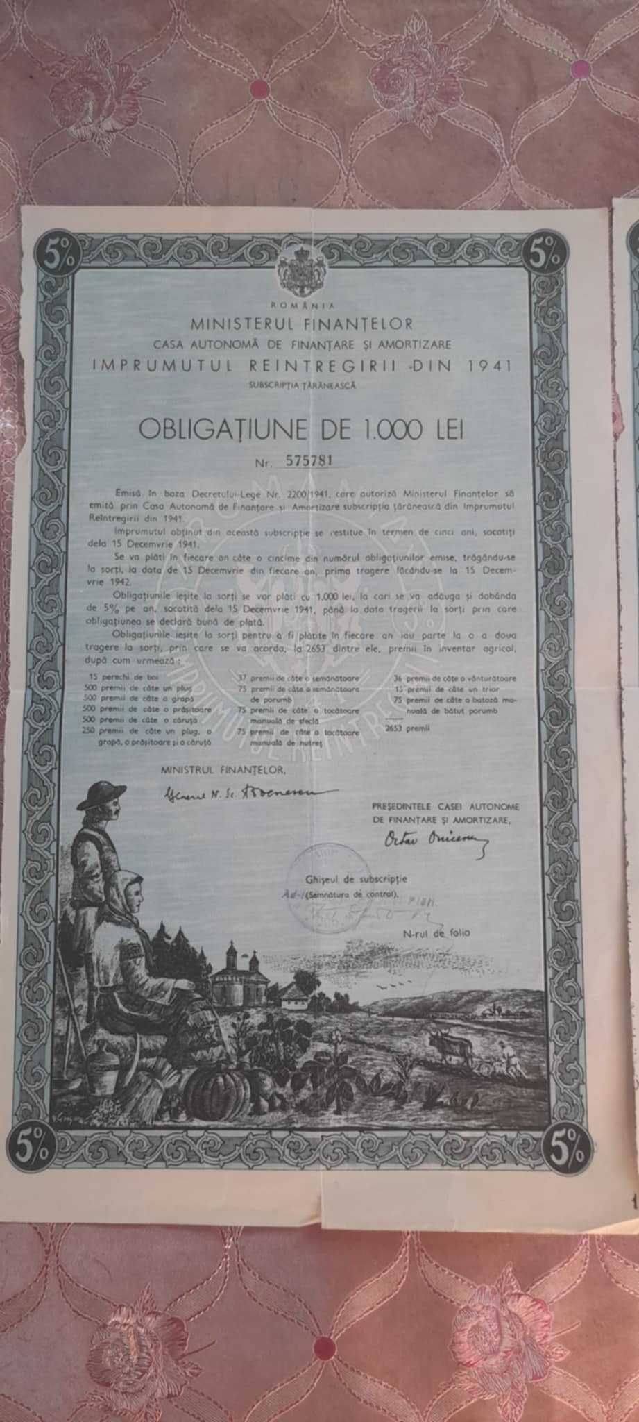 Obligatiuni de 1.000 lei (2 bucati)-400 lei