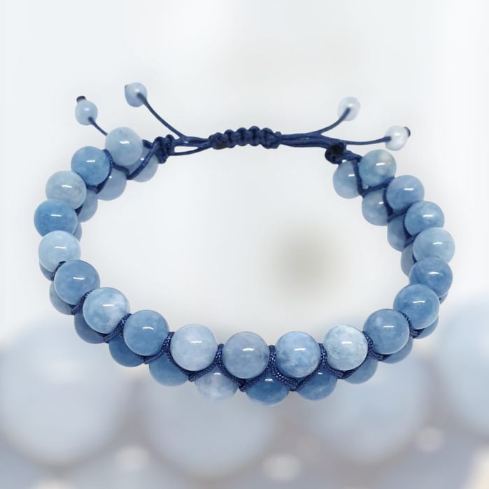 Bratara Shambala din acvamarin