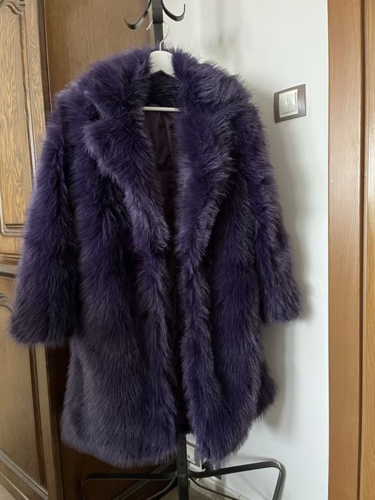 Лилаво рошаво палто S