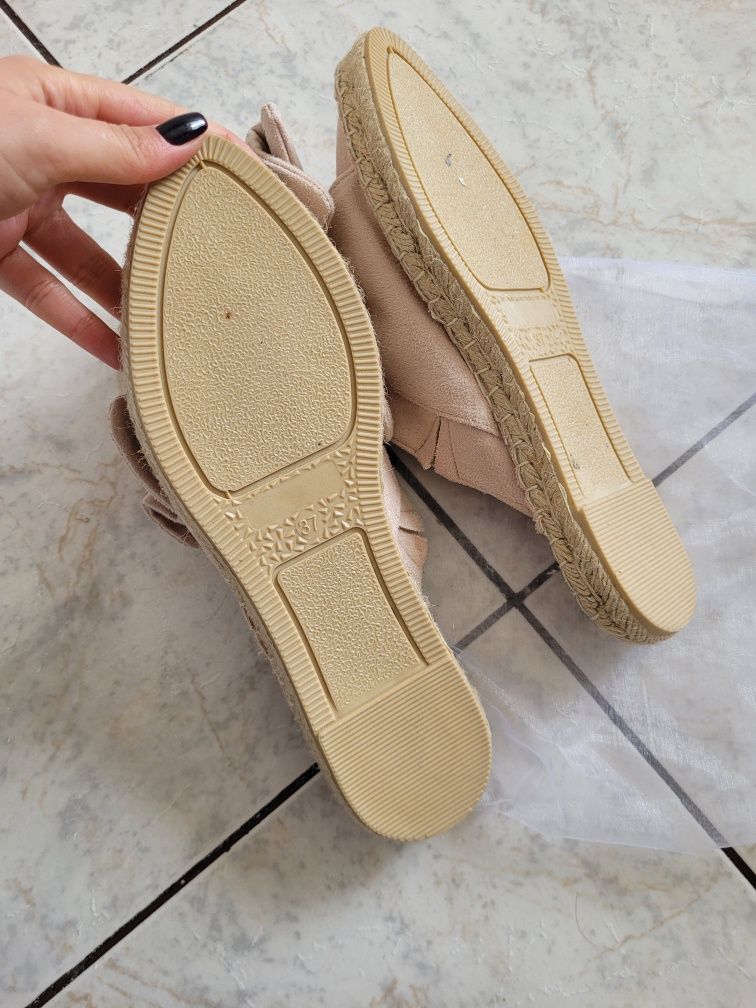 Espadrile slapi catifea cu funda, roz