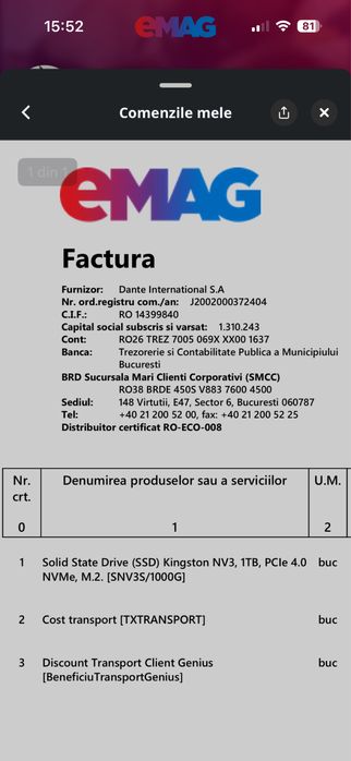 SSD Kingston NV3, 1TB, PCle 4.0 buc NVMe, M.2. [SNV3S/1000G]