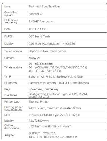 Terminal mobil SUNMI V2 PRO , camera, 4G, 1GB RAM, printer incorporat