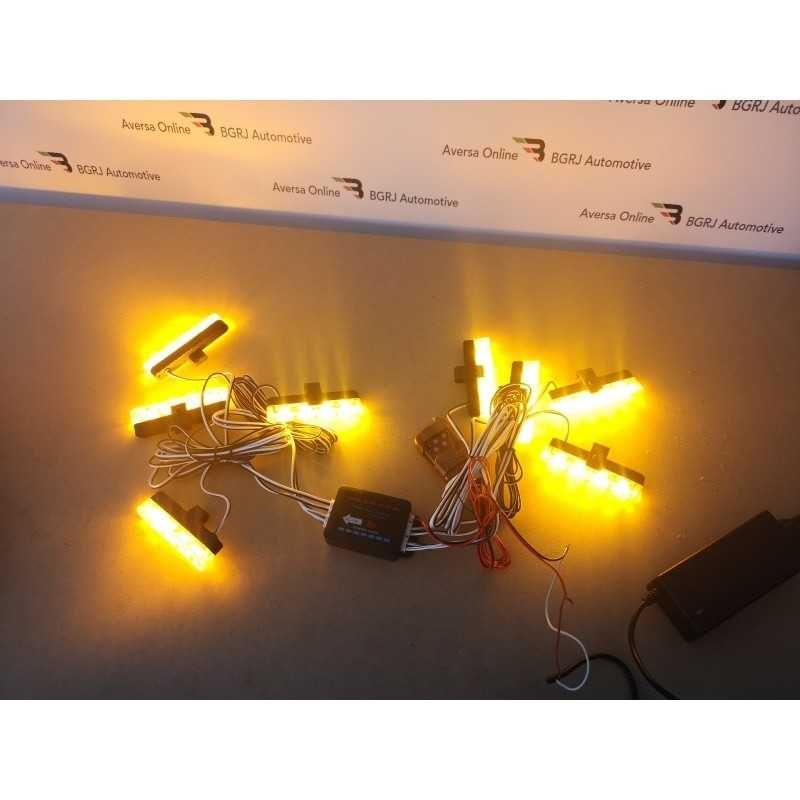 Lumini avertizare galbene grila, 8 module, functii stroboscop, 96W 12V