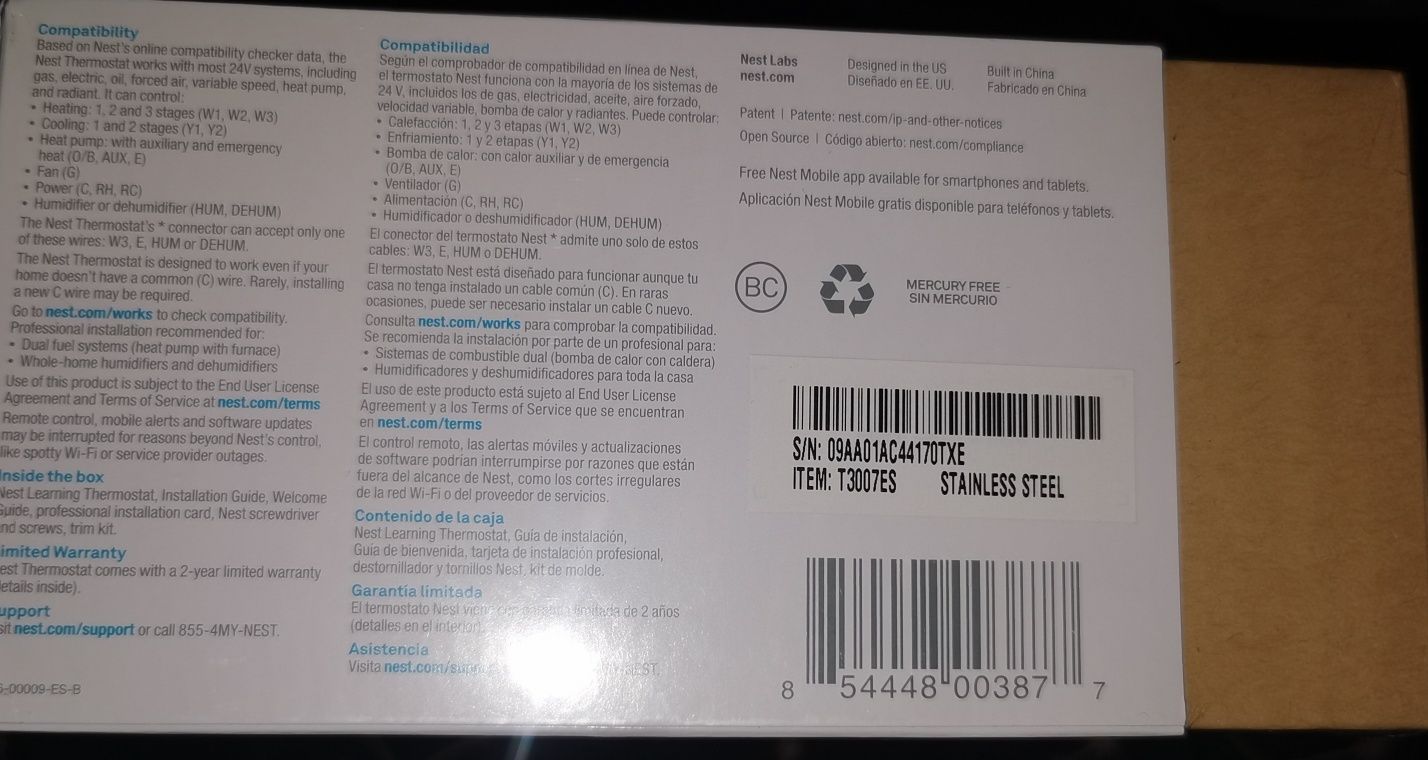Termostat nest, versiunea de US - sigilat