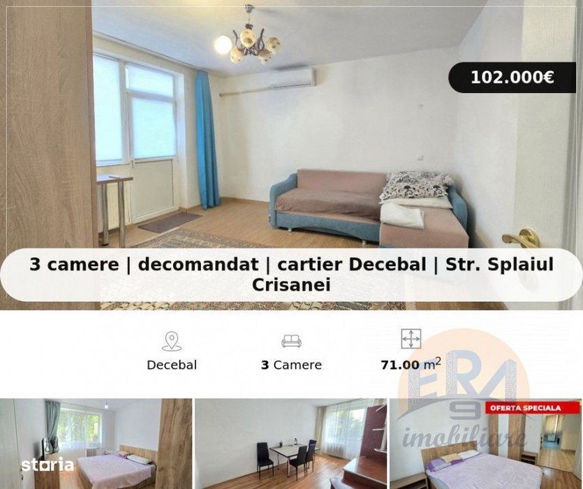 3 camere | decomandat | cartier Decebal | Str. Splaiul Crisanei