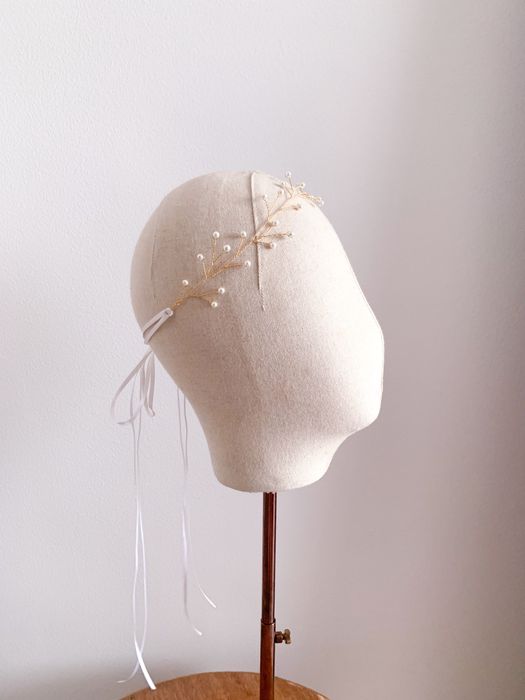 Accesoriu mireasa cu perle, realizat manual, pentru par, gat sau talie