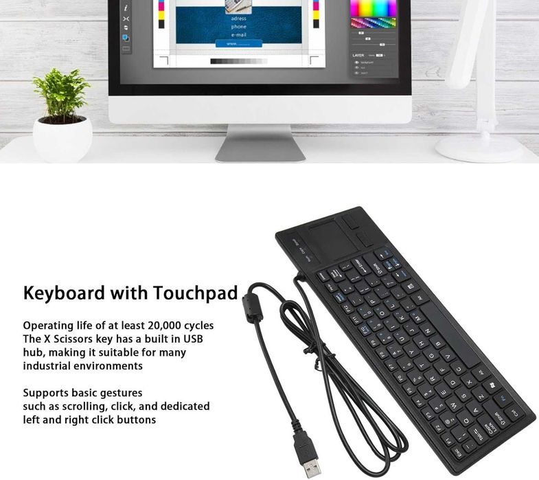 Клавиатура LICAEVEY K 800 с тъчпад, USB кабелна с вграден USB хъб