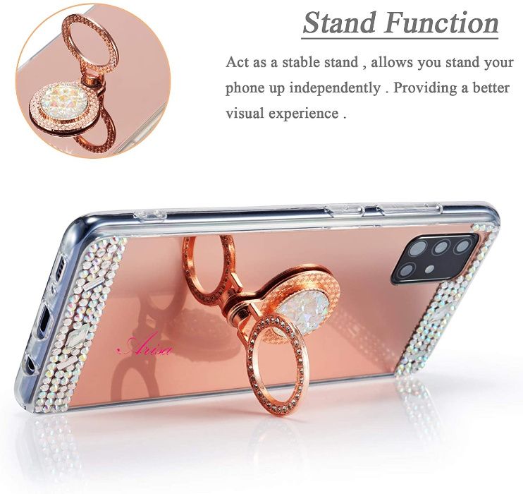Husa oglinda cu pietricele + inel pt. Samsung Galaxy A03 , A04s , A31