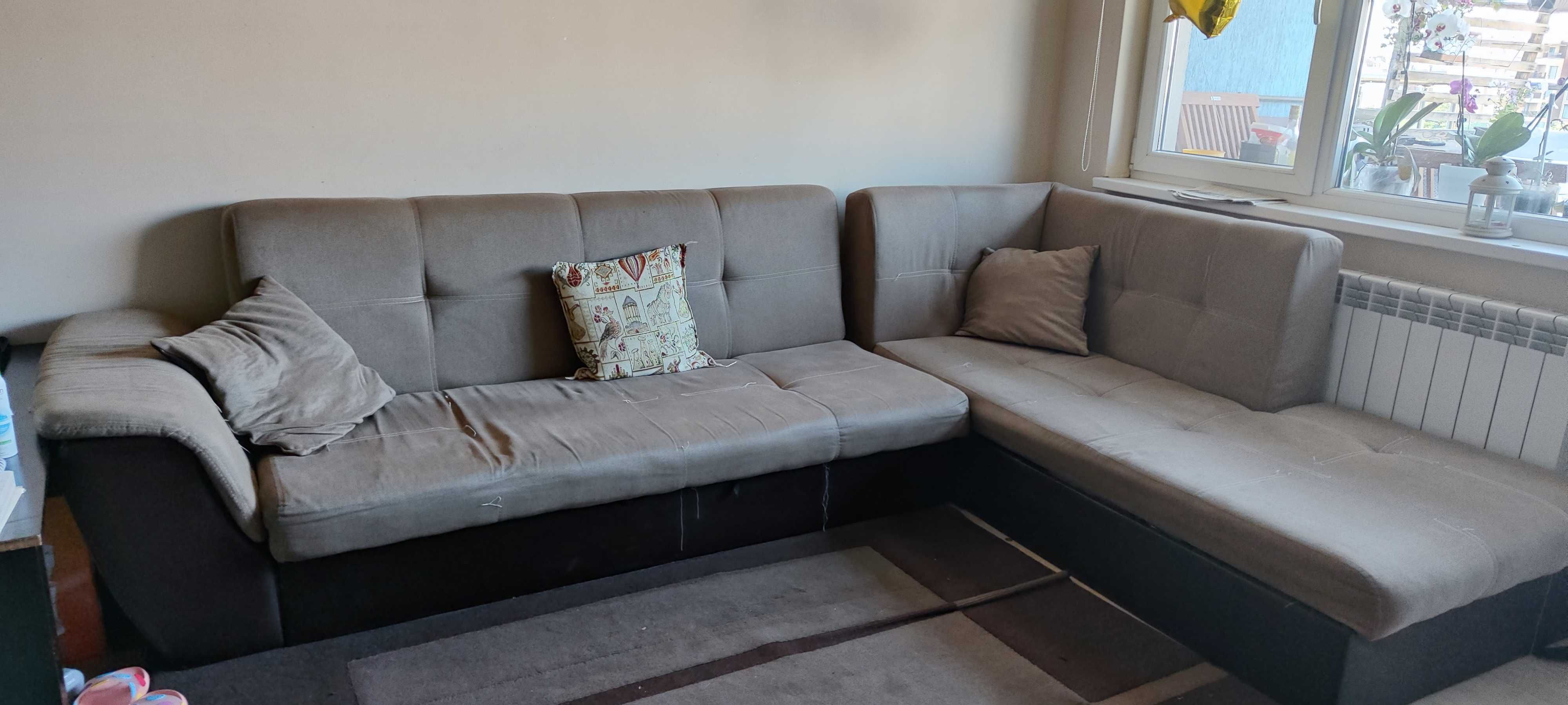 ъглов разтегателен диван - десен с две ракли и механизъм клик-клак