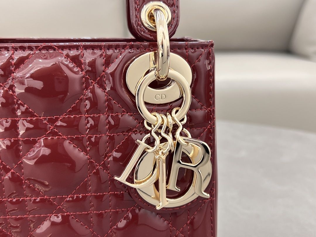 Geanta Christian Dior Lady, 17cm burgundy, tip Premium