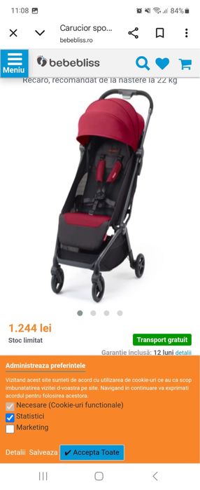 Carucior sport compact Lexa Select Garnet Red Recaro pana la 22 kg