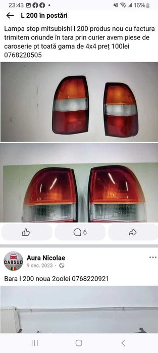 Mitsubishi l200  bara oblon bena far aripa stop  piese de caroserie