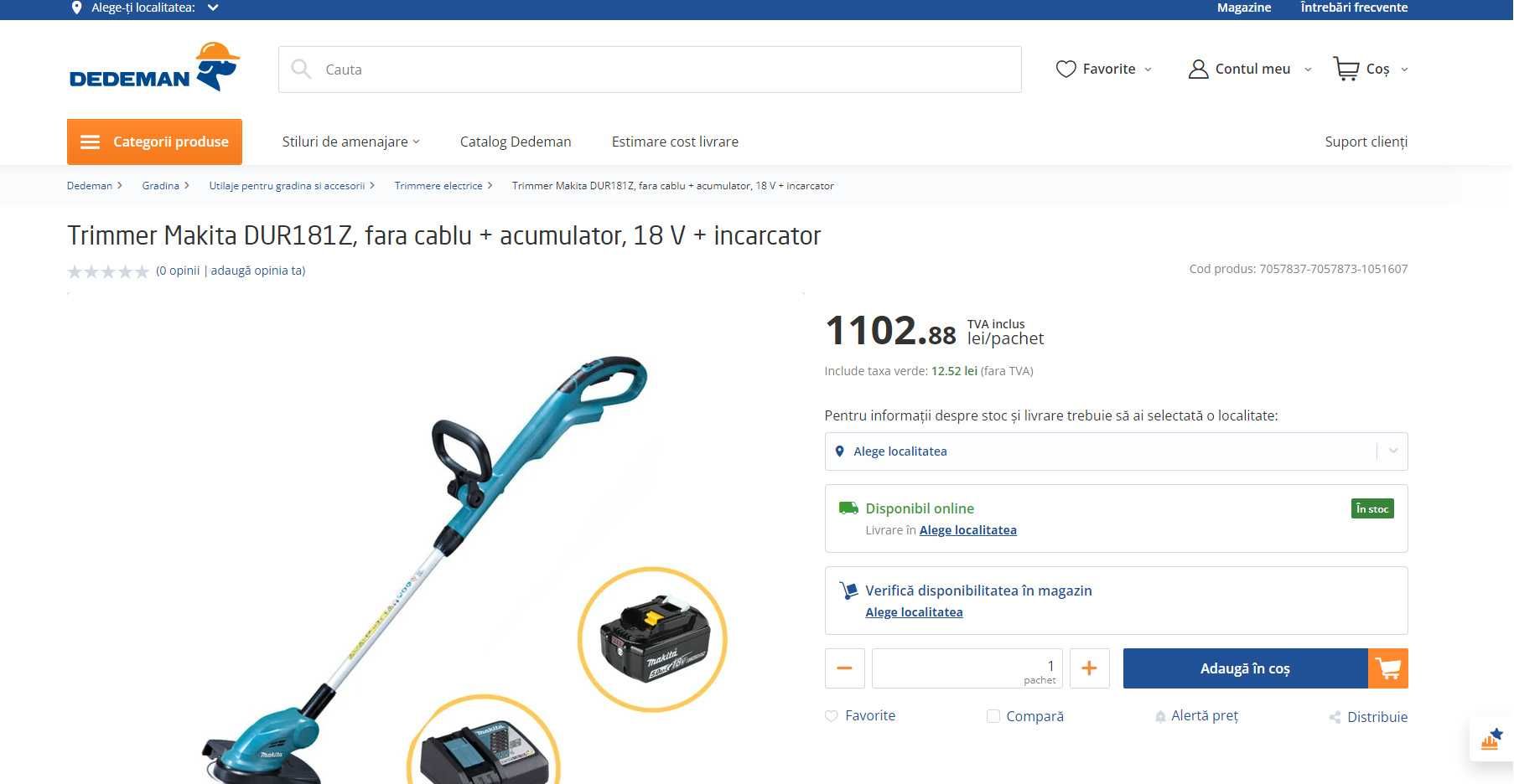 Trimmer Makita DUR181Z + Baterie 5AH + incarcat rapid, de la 1200RON