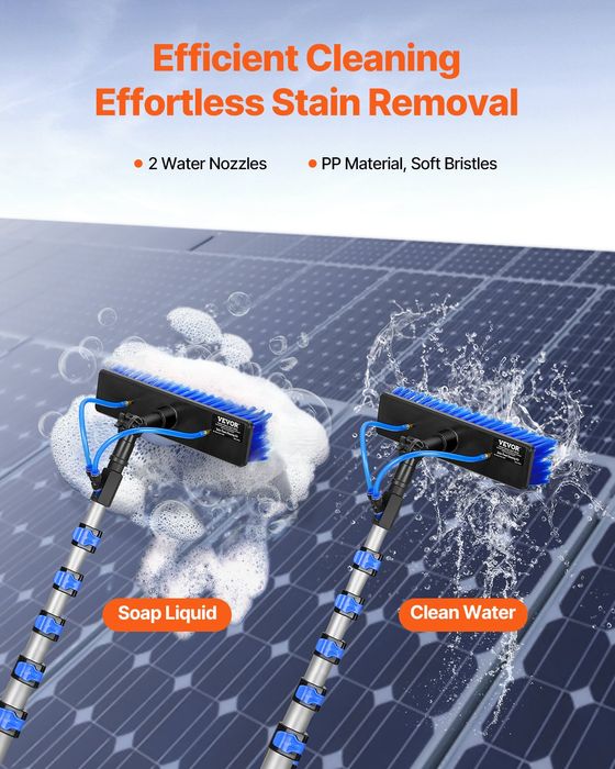 Kit Curatare Panouri Solare,Perie Rotativa 180°,Furtun 20m