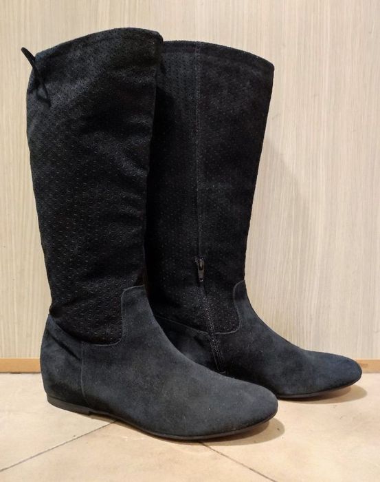 Нови черни дамски ботуши естествен велур