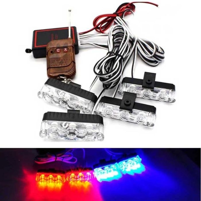 Lumini avertizare rosu / albastru pt grila functii strob, LED 36W 12V