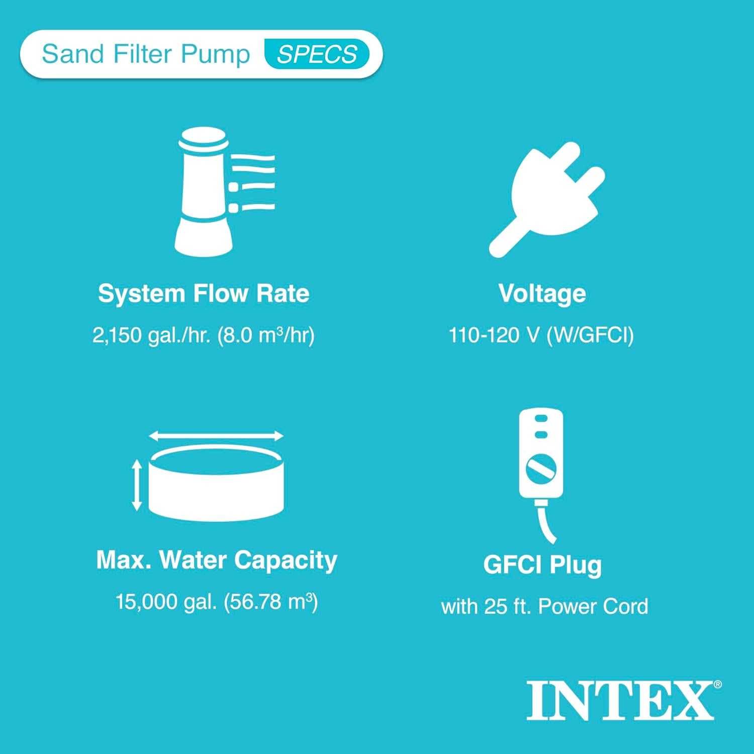 Intex пясъчна филтърна помпа, система солена вода, до 15000 Gal басейн