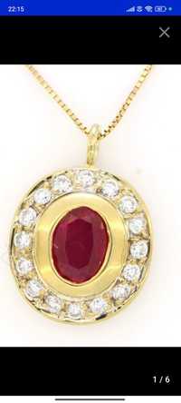 Pandantiv aur galben 18ct cu rubin și diamante