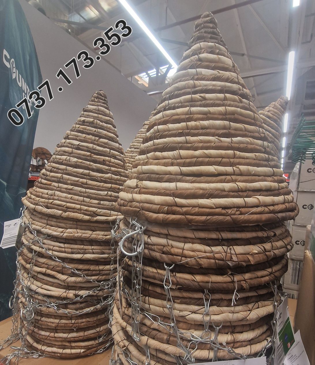 Ghiveci suspendat decorativ cu lant fibra cocos pentru flori