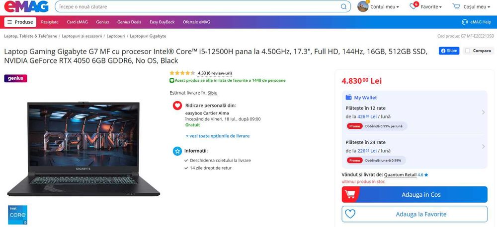 Laptop Gaming Gigabyte G7 MF 17.3"