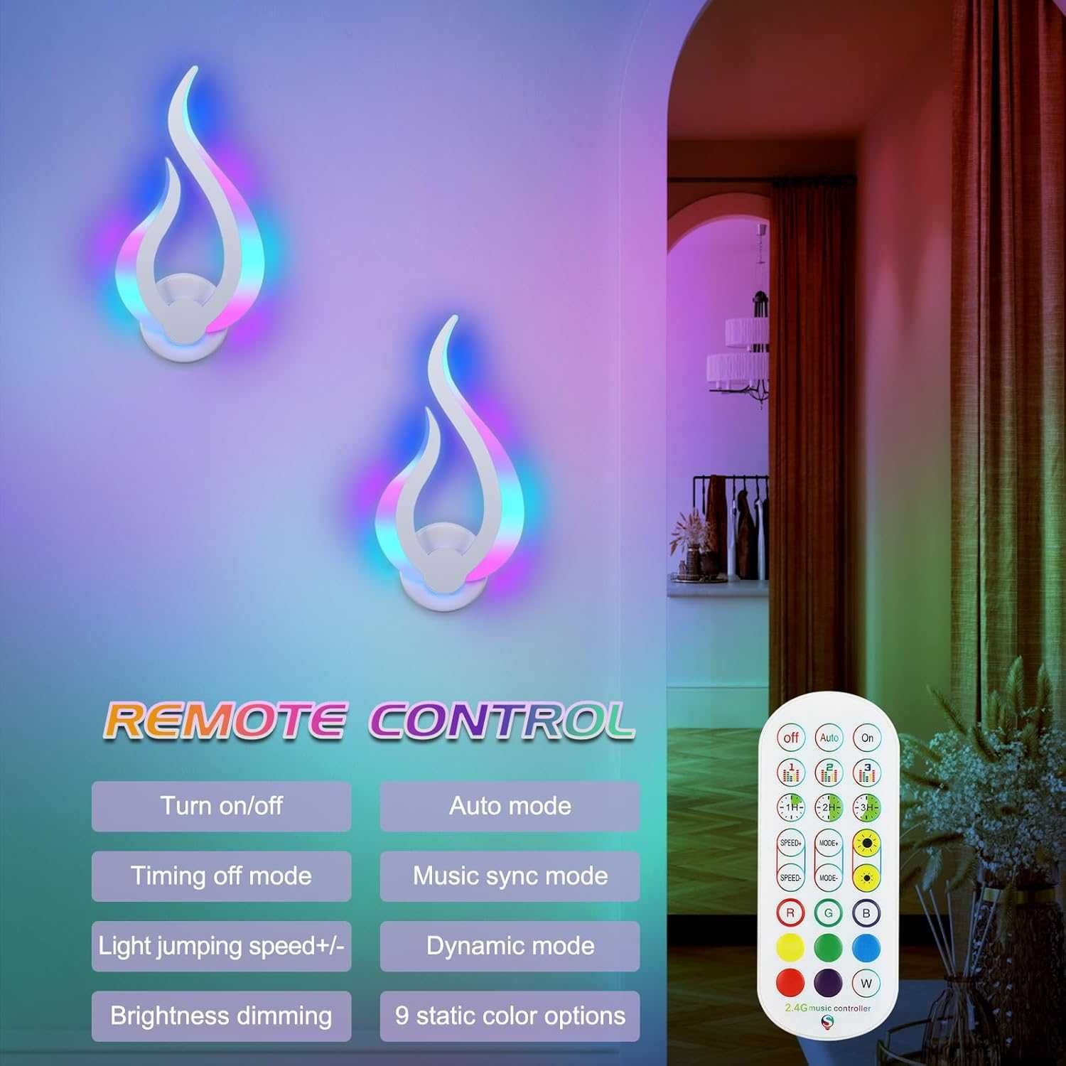 НОВA! RGB Smart вътрешна LED стенна лампа 8W, с музикален синхрон