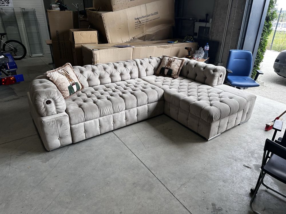 Ъглов диван Chesterfield с функция сън и ракла 290х200