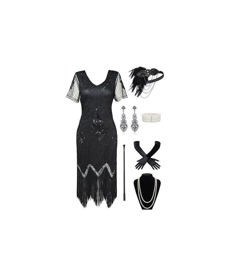 Rochie femei in stil Gatsby anii 1920, negru, L, Babeyond