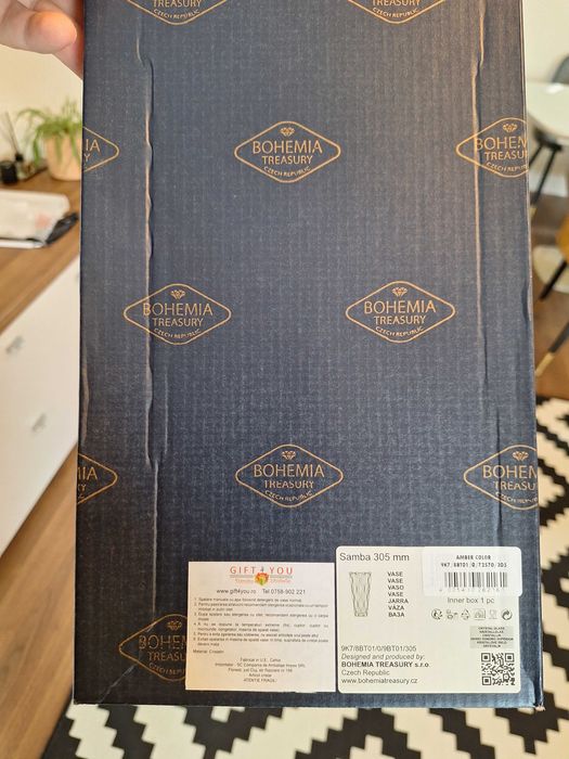 Vand set Cristal Bohemia NOU - vaza si platou 21 cm colectia Zefir