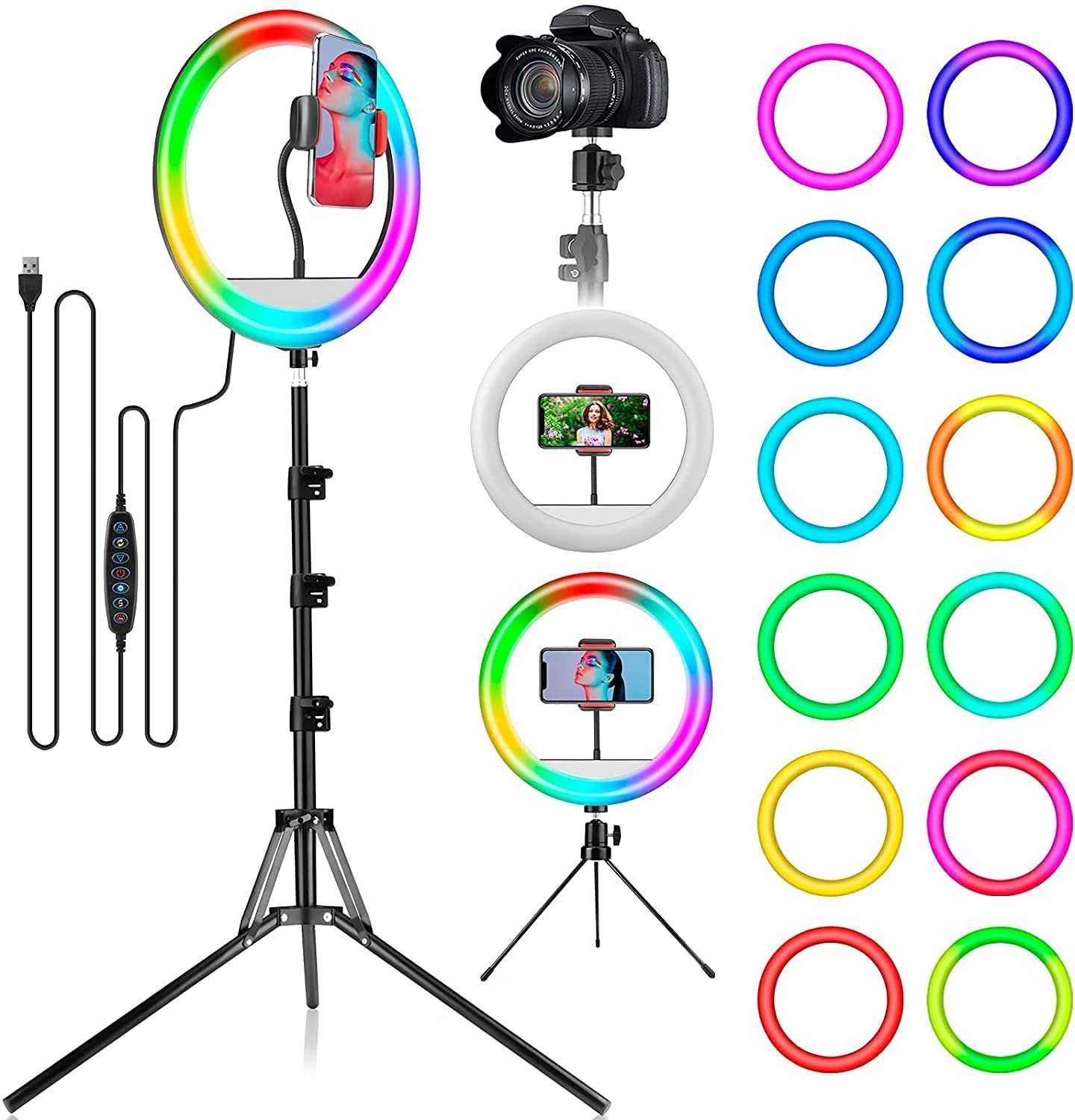 Ефектен многоцветен RGB LED ринг със статив MultiColour