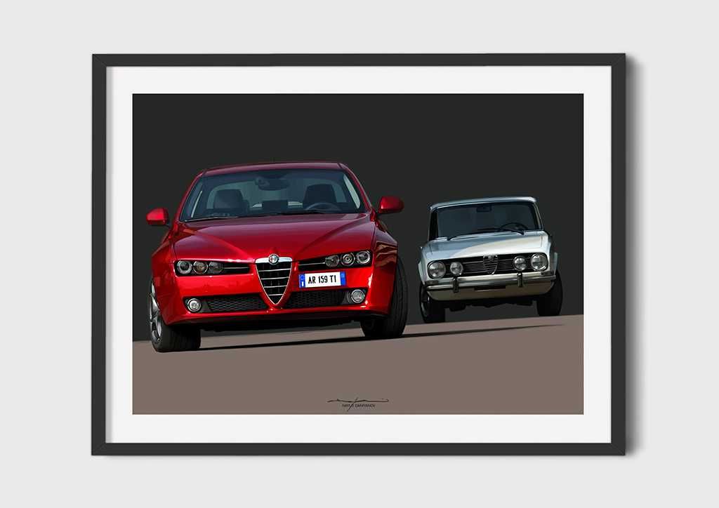 ПОСТЕР: Илюстрация на Alfa Romeo 159 TI + Alfa Romeo 1750 Berlina