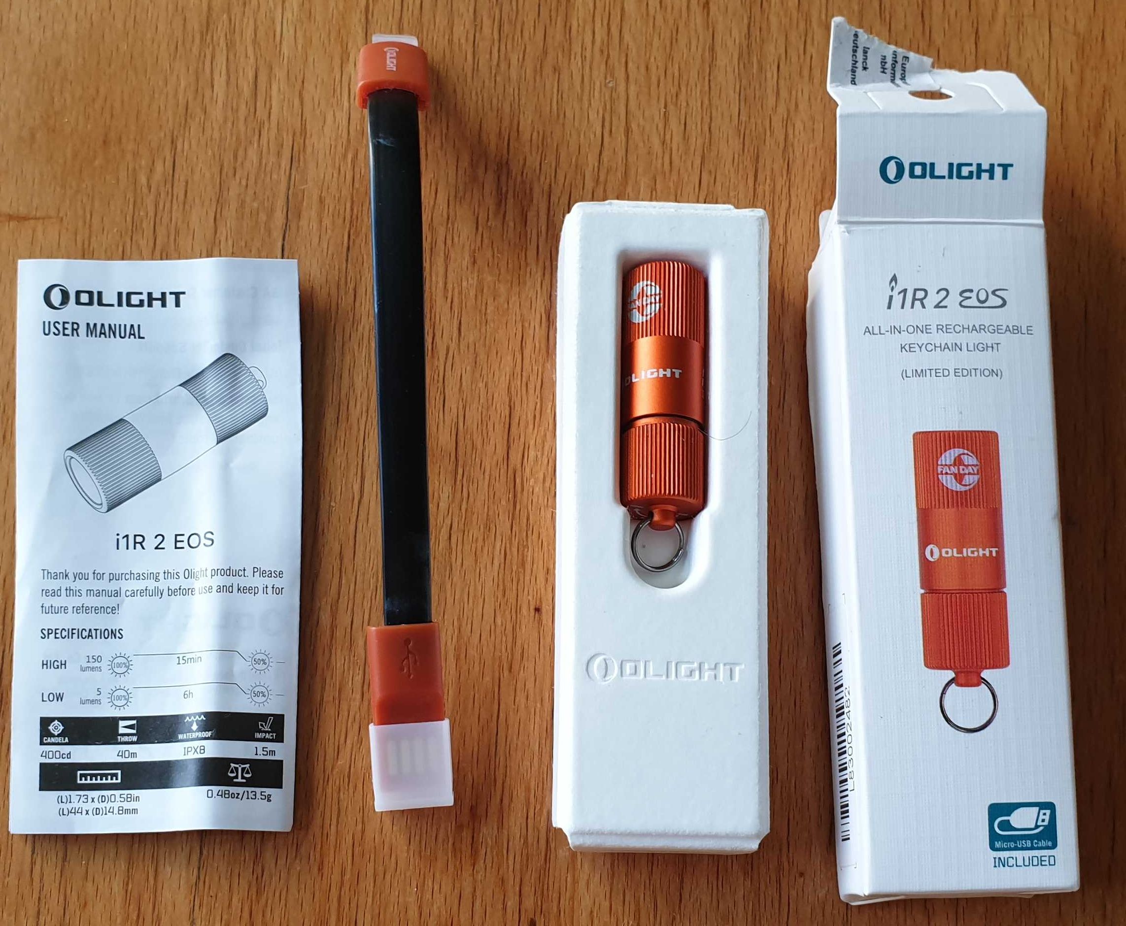 Нов LED фенер Olight i1R 2 EOS (14 грама до 150 лумена) - оранжев