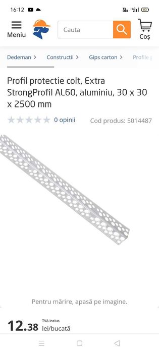 Profile de colt coltare aluminiu dimensiune 3×3cm 3m lungime