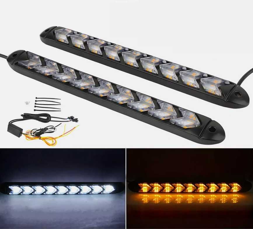 Дневни 9 LED светлини гъвкави с вграден бягащ мигач - 25см. 2 броя