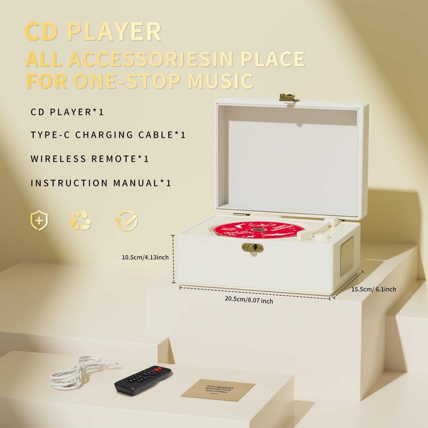 Bluetooth акумулаторен кожен CD плейър с високоговорители Yintiny