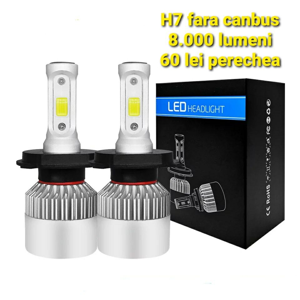 Set 2 becuri LED H7 H3 H1 H4 H11 HB4 H15 alb rece canbus 12.000 lumeni