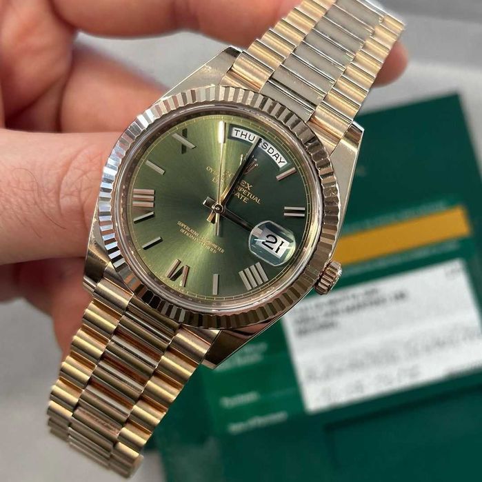 Rolex Day-Date 40mm розово злато/зелено