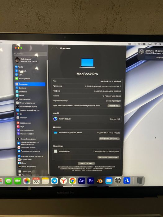 MacBook Pro 2019 16GB ram 512Gb xotira 10/10 xolatda ideal  masla
