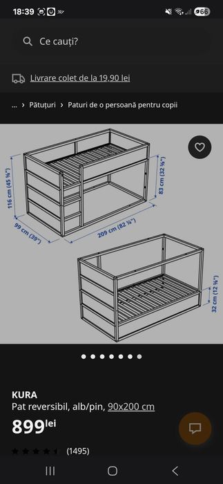 Pat reversibil Kura __CADOU căsuță papusi Flisat ikea