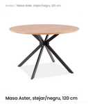 Masă dinning, 120cm diametru, picioare metalice, blat stejar