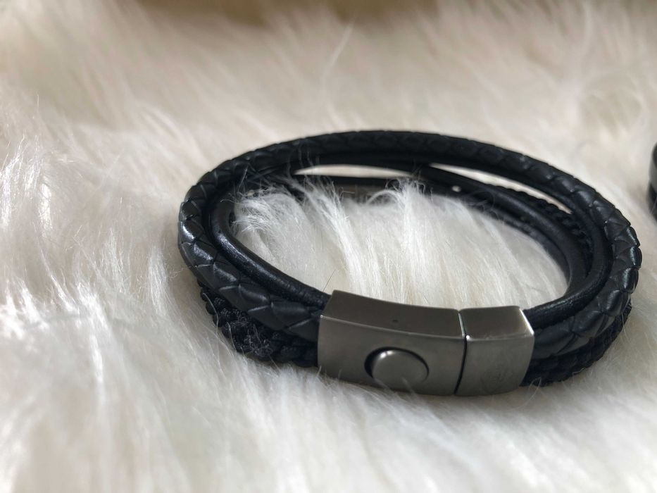 Bratara Piele + Inox Fossil Calitate