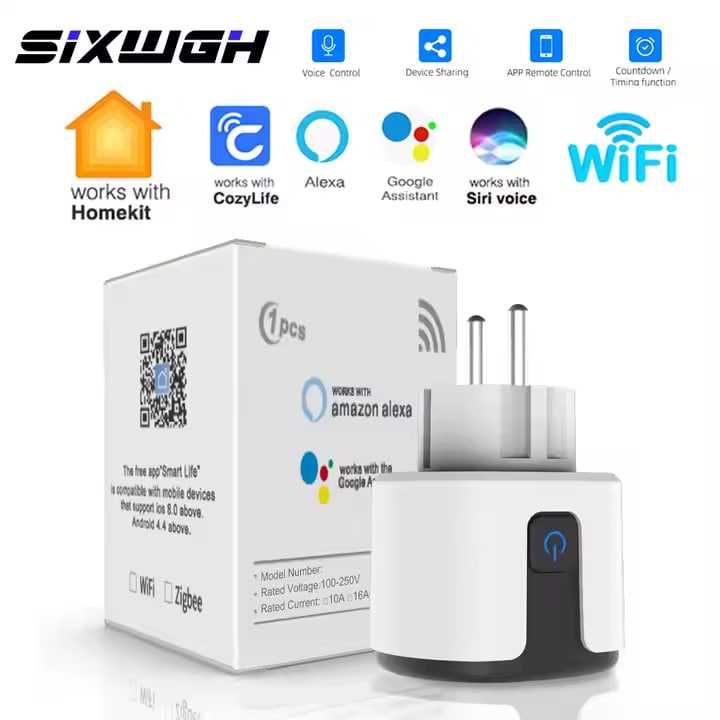 Умная розетка Tuya Wi-Fi в черно-белом стиле, европейский стандарт