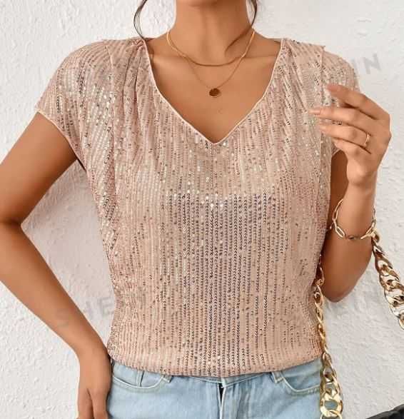 Tricou cu paiete cu decolteu în V ideal party, club mar XS