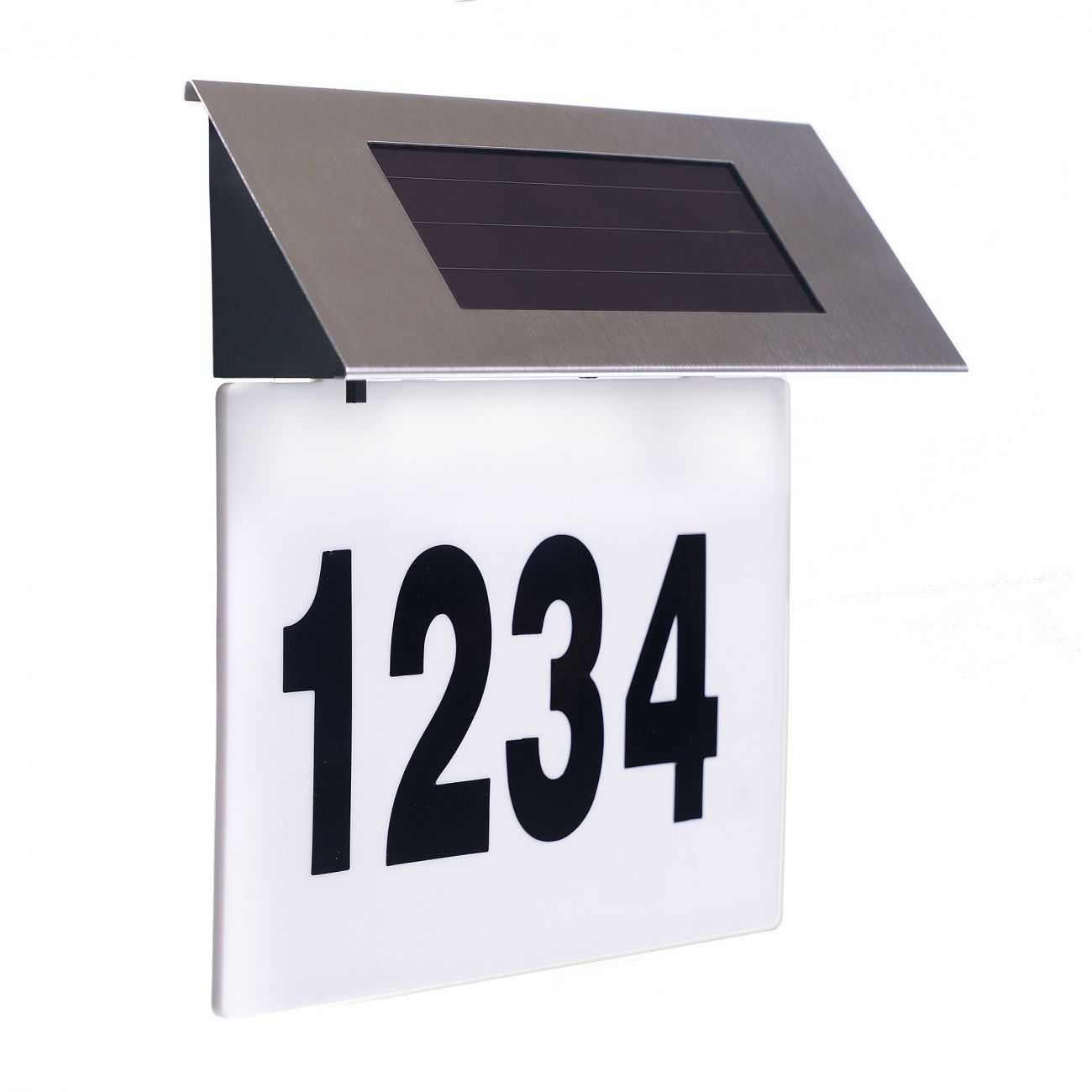 Placa numar casa iluminata LED, incarcare solara, carcasa din INOX